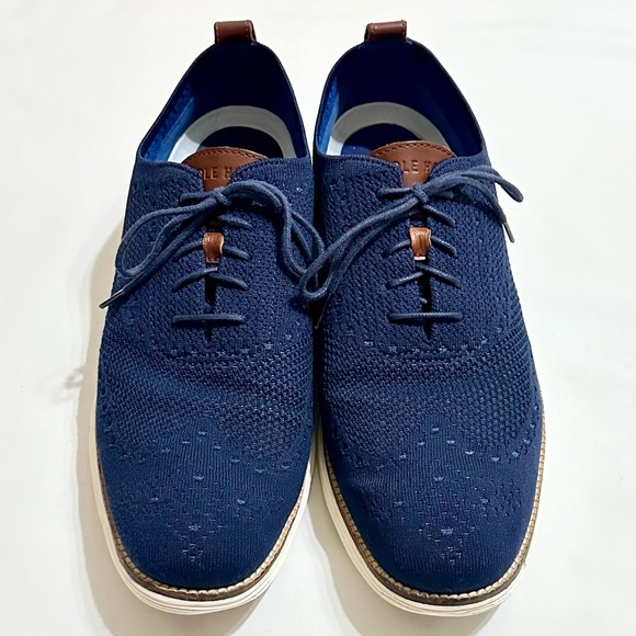 Cole Haan Original Grand OS Navy Blue/Ivory Stitchlite Wingtip Oxfords - 13M - Picture 4 of 17
